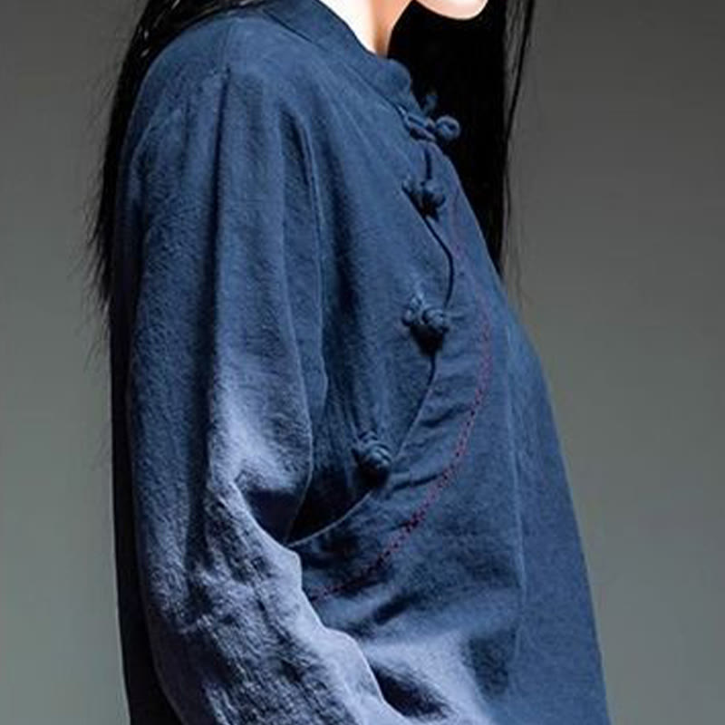 Buddha Stones Oblique Collar Knot button Cotton Loose Linen Clothing - image 17