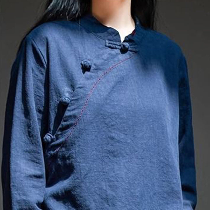 Buddha Stones Oblique Collar Knot button Cotton Loose Linen Clothing - image 20