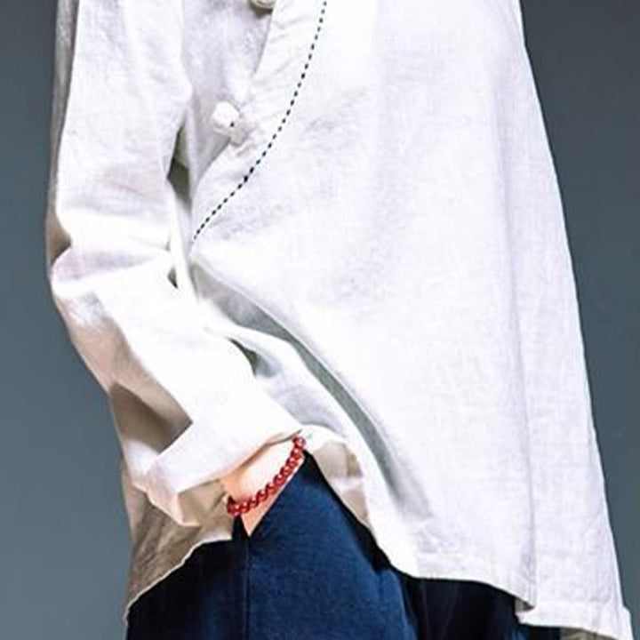 Buddha Stones Oblique Collar Knot button Cotton Loose Linen Clothing - image 13