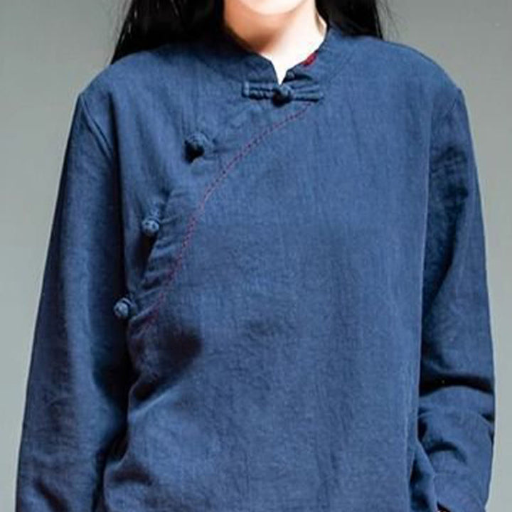 Buddha Stones Oblique Collar Knot button Cotton Loose Linen Clothing - image 18