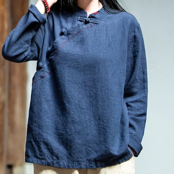 Buddha Stones Oblique Collar Knot button Cotton Loose Linen Clothing - image 21