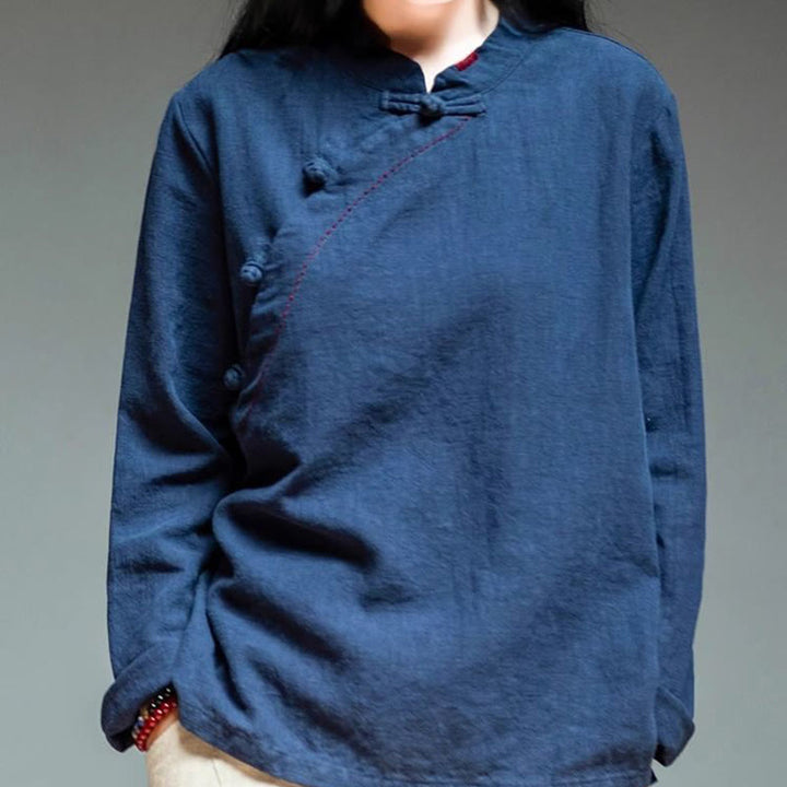 Buddha Stones Oblique Collar Knot button Cotton Loose Linen Clothing - image 16