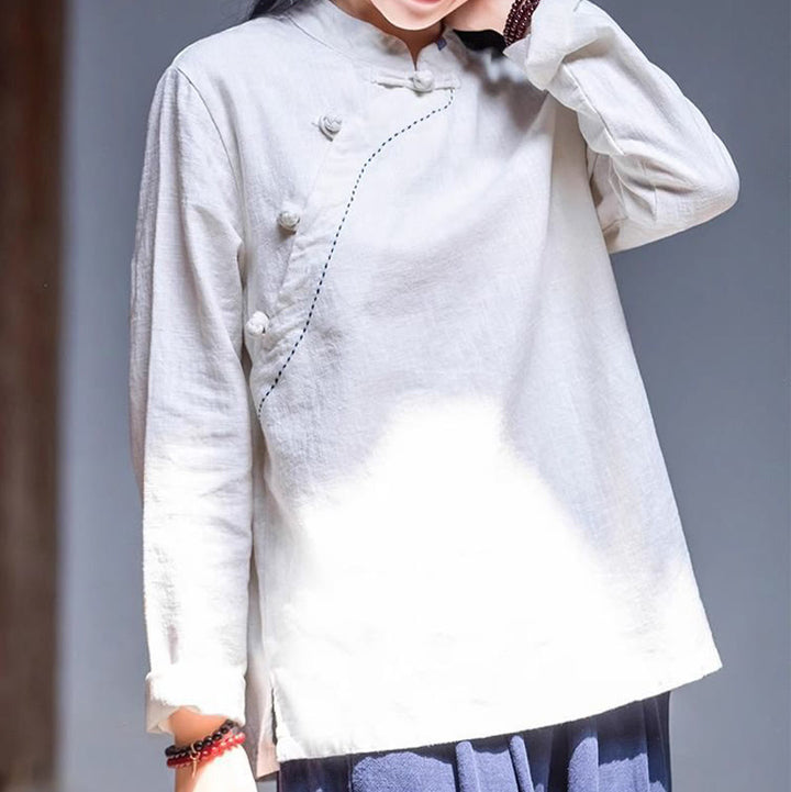Buddha Stones Oblique Collar Knot button Cotton Loose Linen Clothing - image 11