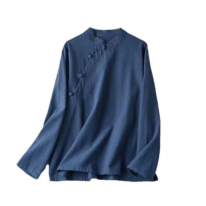 Buddha Stones Oblique Collar Knot button Cotton Loose Linen Clothing - image 22