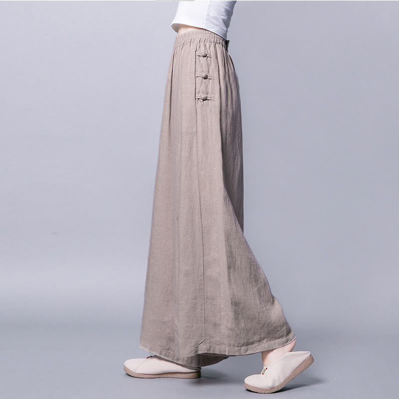 Buddha Stones Casual Cotton Frog-Button High Waist Wide Leg Pants With Pockets - Linen - US12，UK/AU16，EU44 (3XL) - image 0