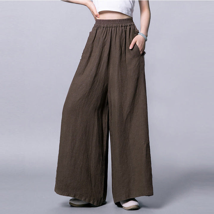 Buddha Stones Casual Cotton Frog-Button High Waist Wide Leg Pants With Pockets - SaddleBrown - US12，UK/AU16，EU44 (3XL) - image 11