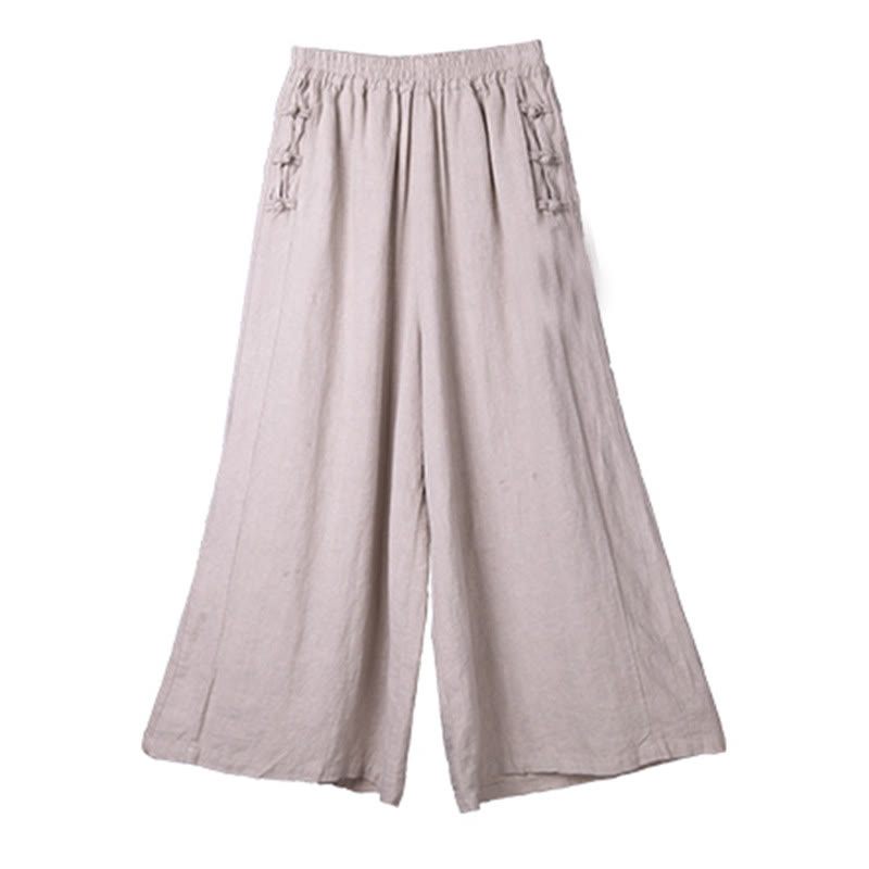 Buddha Stones Casual Cotton Frog-Button High Waist Wide Leg Pants With Pockets - image 9