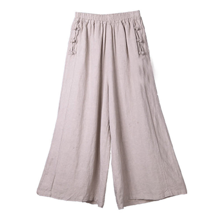 Buddha Stones Casual Cotton Frog-Button High Waist Wide Leg Pants With Pockets - image 9