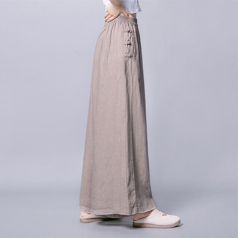Buddha Stones Casual Cotton Frog-Button High Waist Wide Leg Pants With Pockets - image 4