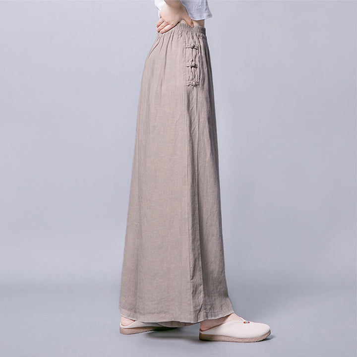 Buddha Stones Casual Cotton Frog-Button High Waist Wide Leg Pants With Pockets - image 4