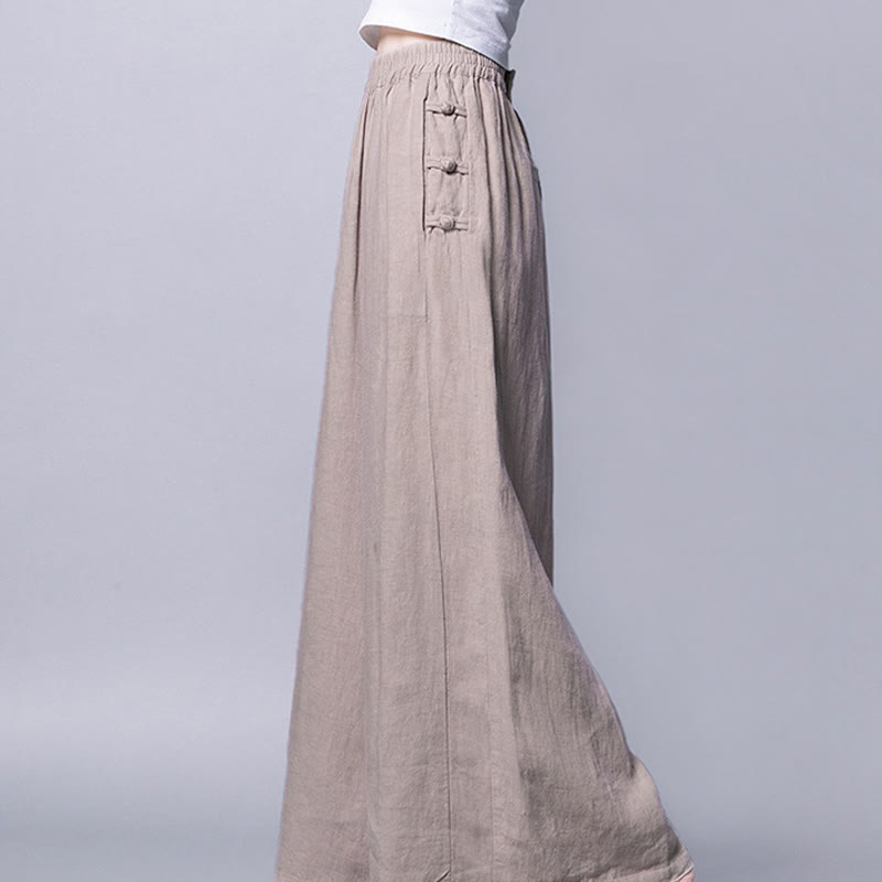 Buddha Stones Casual Cotton Frog-Button High Waist Wide Leg Pants With Pockets - image 7