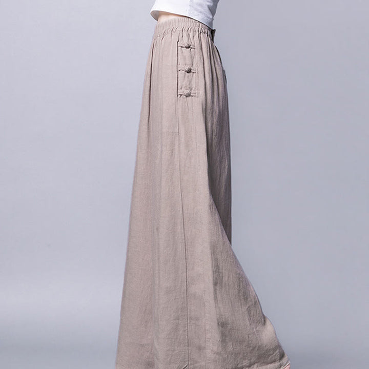 Buddha Stones Casual Cotton Frog-Button High Waist Wide Leg Pants With Pockets - image 7