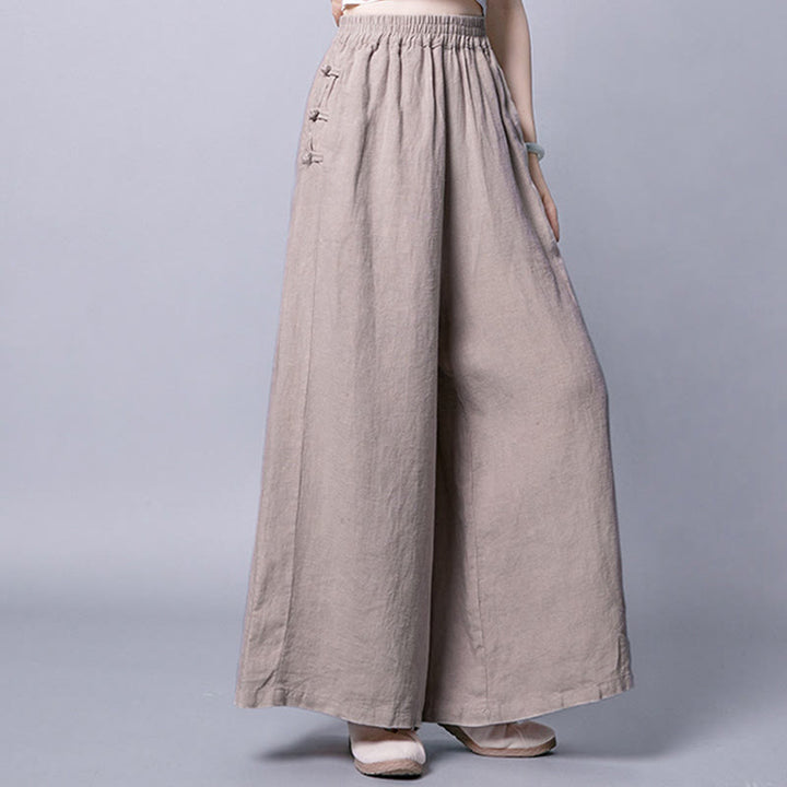 Buddha Stones Casual Cotton Frog-Button High Waist Wide Leg Pants With Pockets - image 2