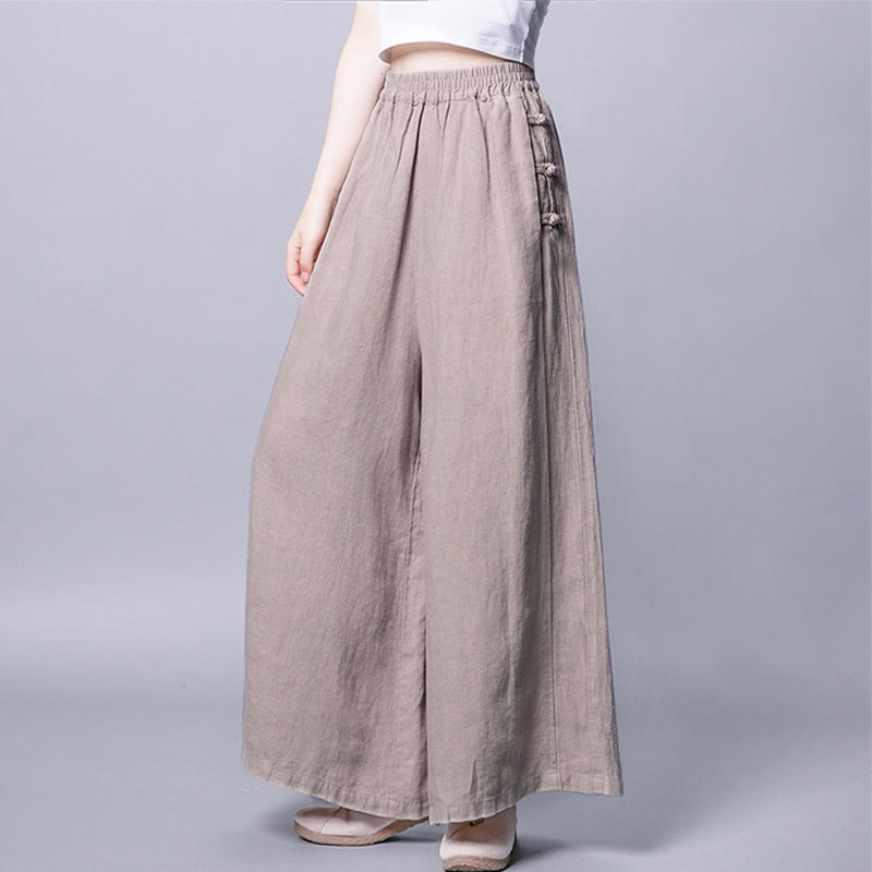 Buddha Stones Casual Cotton Frog-Button High Waist Wide Leg Pants With Pockets - image 1