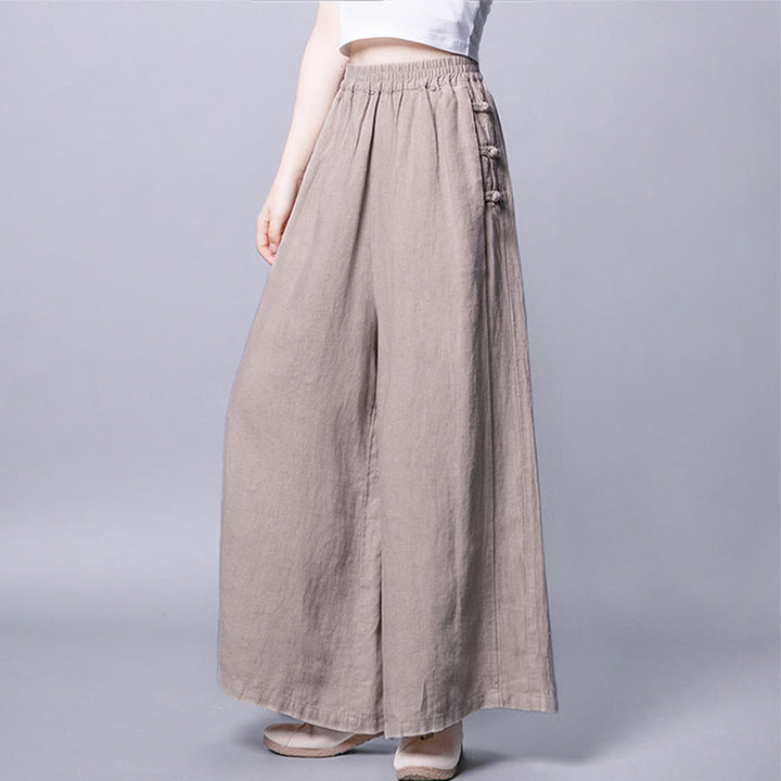 Buddha Stones Casual Cotton Frog-Button High Waist Wide Leg Pants With Pockets - image 1