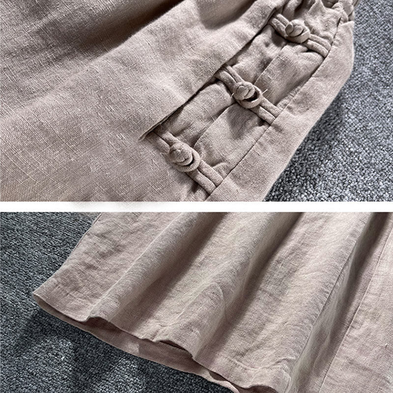 Buddha Stones Casual Cotton Frog-Button High Waist Wide Leg Pants With Pockets - image 8
