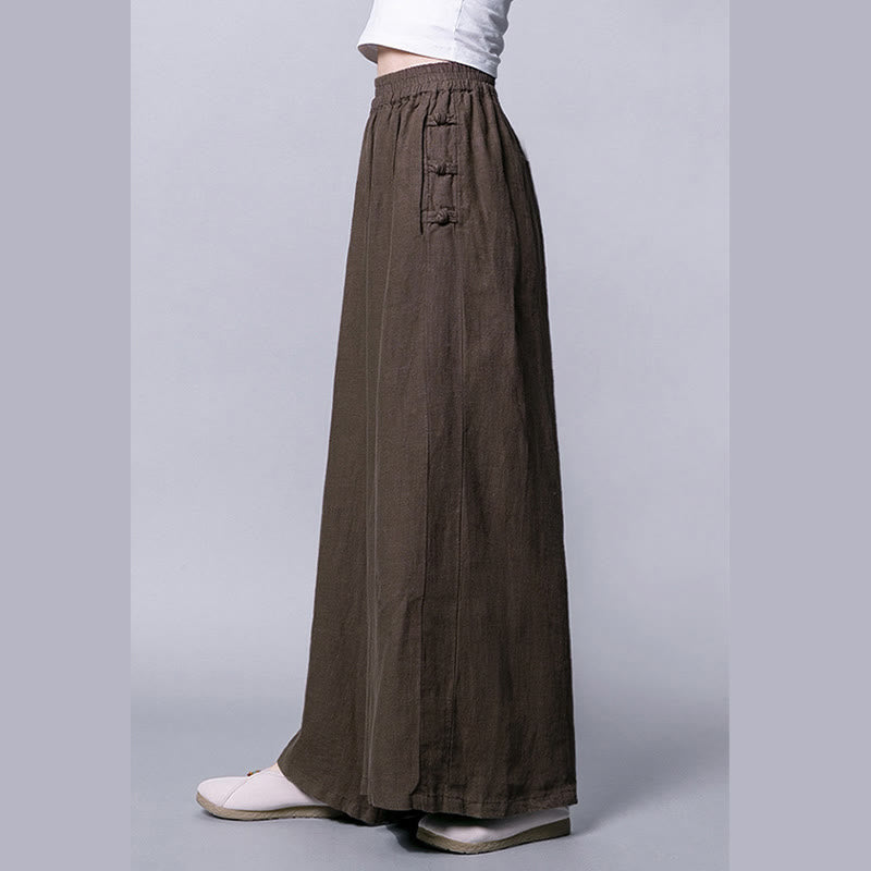 Buddha Stones Casual Cotton Frog-Button High Waist Wide Leg Pants With Pockets - image 13