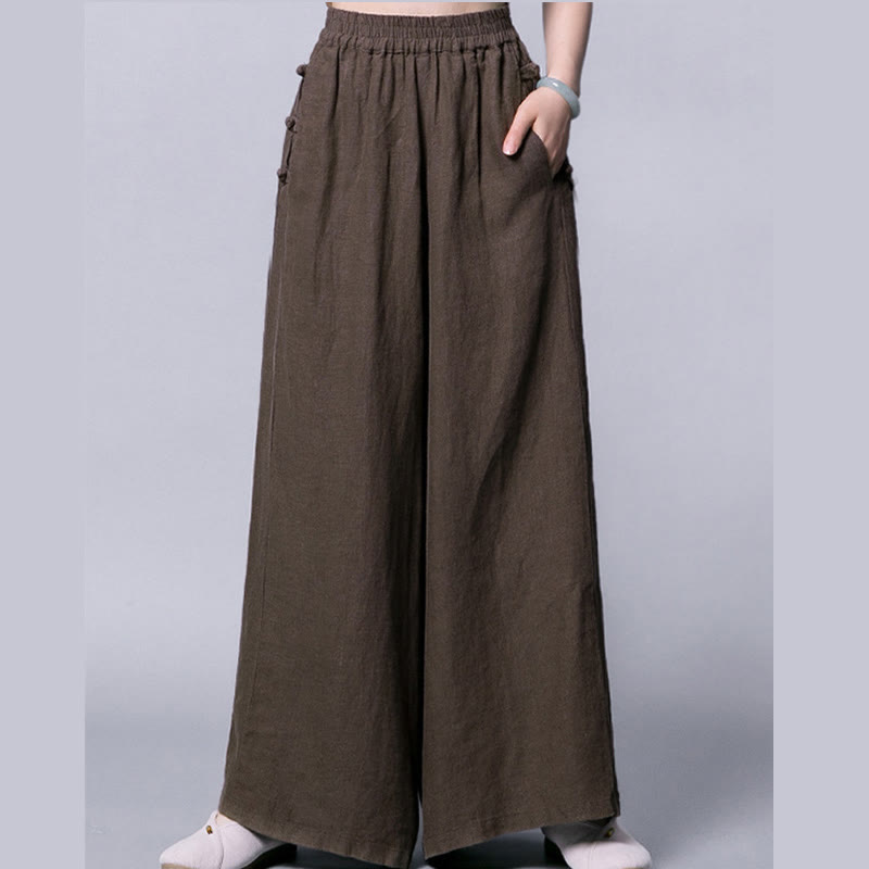Buddha Stones Casual Cotton Frog-Button High Waist Wide Leg Pants With Pockets - image 12