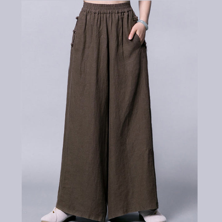 Buddha Stones Casual Cotton Frog-Button High Waist Wide Leg Pants With Pockets - image 12