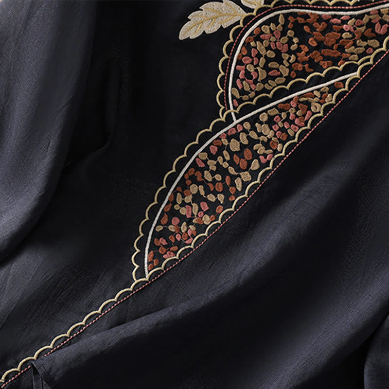 Buddha Stones Ethnic Embroidery Crew Neck Cotton Linen Pullover Clothing - image 7