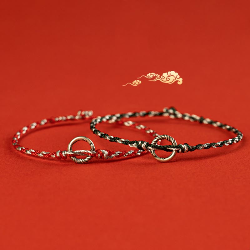 Buddha Stones 925 Sterling Silver Peace Buckle Luck String Bracelet - image 0