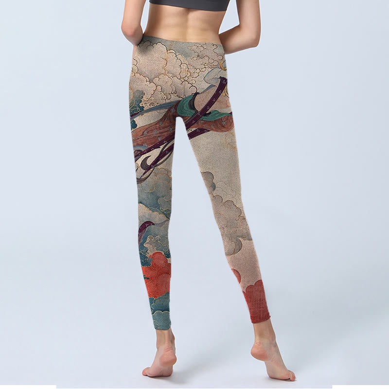 Buddha Stones Dunhuang Flying Apsaras Auspicious Clouds Print Fitness Leggings Women's Yoga Pants - image 7