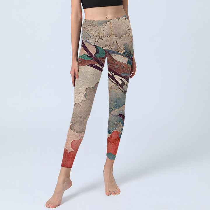 Buddha Stones Dunhuang Flying Apsaras Auspicious Clouds Print Fitness Leggings Women's Yoga Pants - image 6