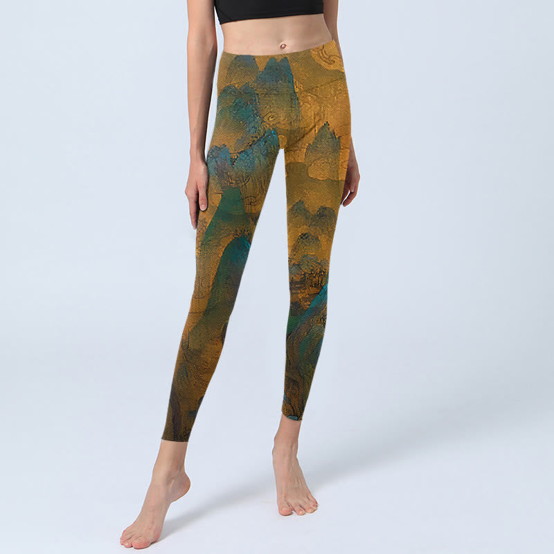 Buddha Stones Dark Goldenrod Mountain Print Fitness Leggings Women's Yoga Pants - image 5