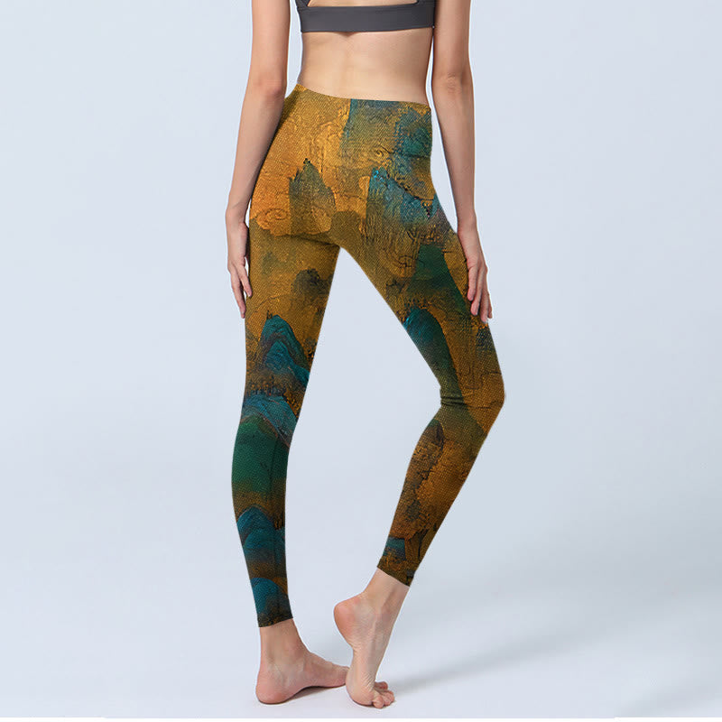 Buddha Stones Dark Goldenrod Mountain Print Fitness Leggings Women's Yoga Pants - image 4