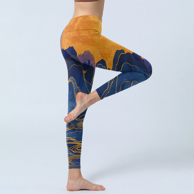 Buddha Stones Dark Blue Mountain Sunset Print Fitness Leggings Women's Yoga Pants - image 4