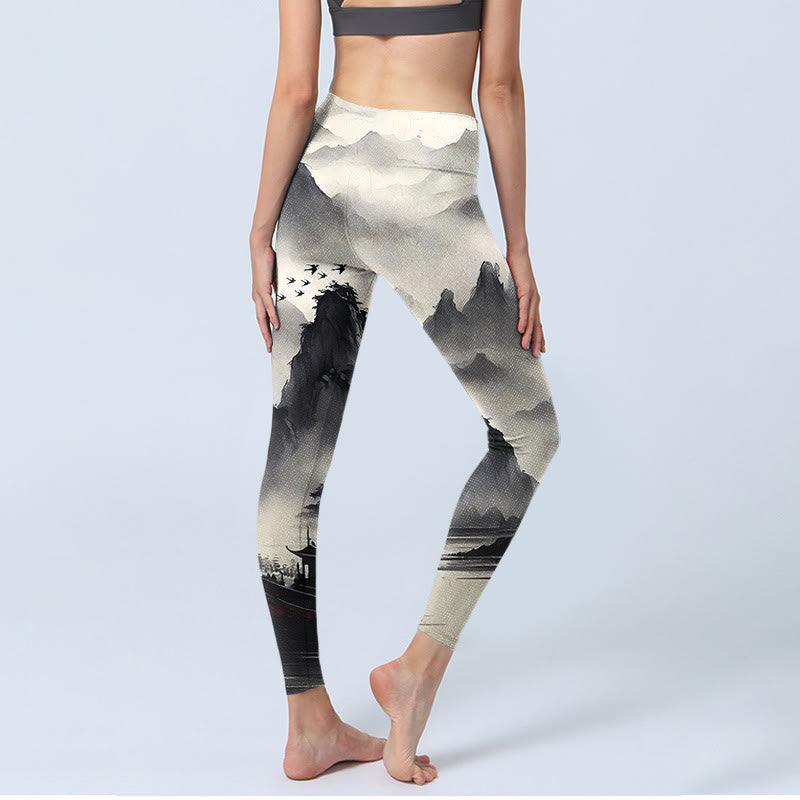 Buddha Stones Splash-ink Landscape Painting Print Fitness Leggings Women's Yoga Pants - image 4