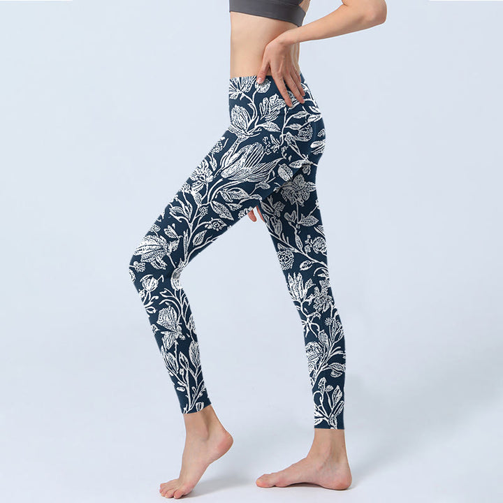 Buddha Stones Dark Blue Flower Print Fitness Leggings Women's Yoga Pants - image 2