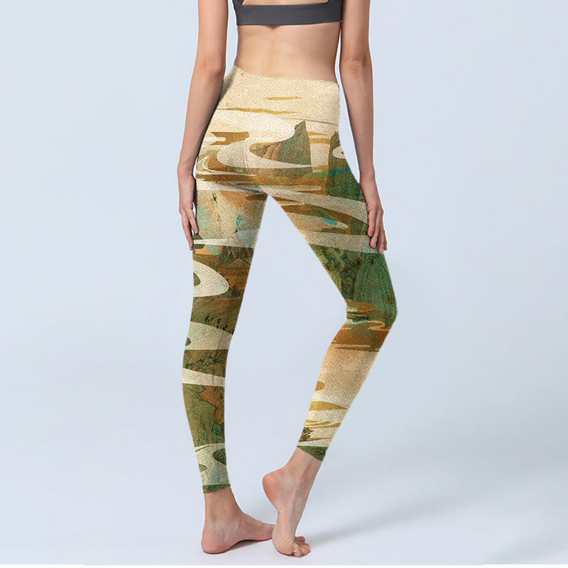 Buddha Stones Green Mountains Clouds Mist Print Fitness Leggings Women's Yoga Pants - image 4