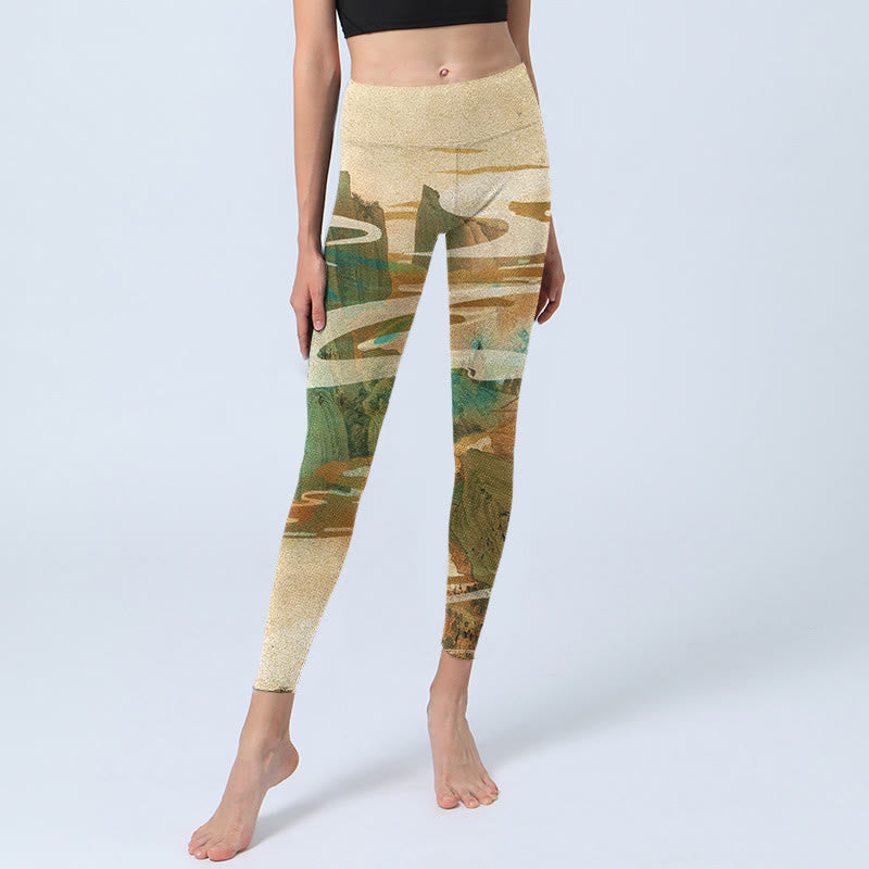 Buddha Stones Green Mountains Clouds Mist Print Fitness Leggings Women's Yoga Pants - image 5