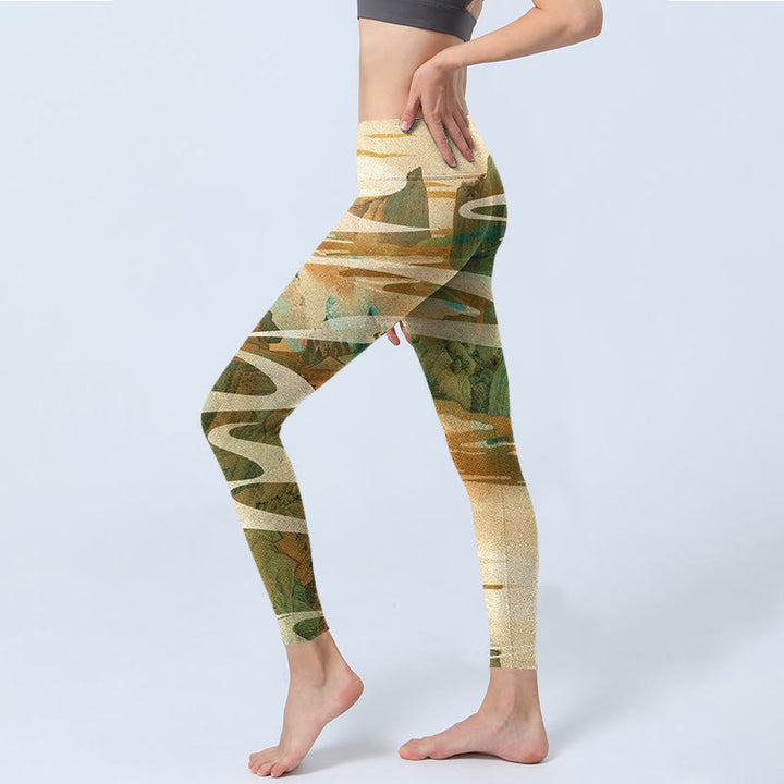 Buddha Stones Green Mountains Clouds Mist Print Fitness Leggings Women's Yoga Pants - image 3