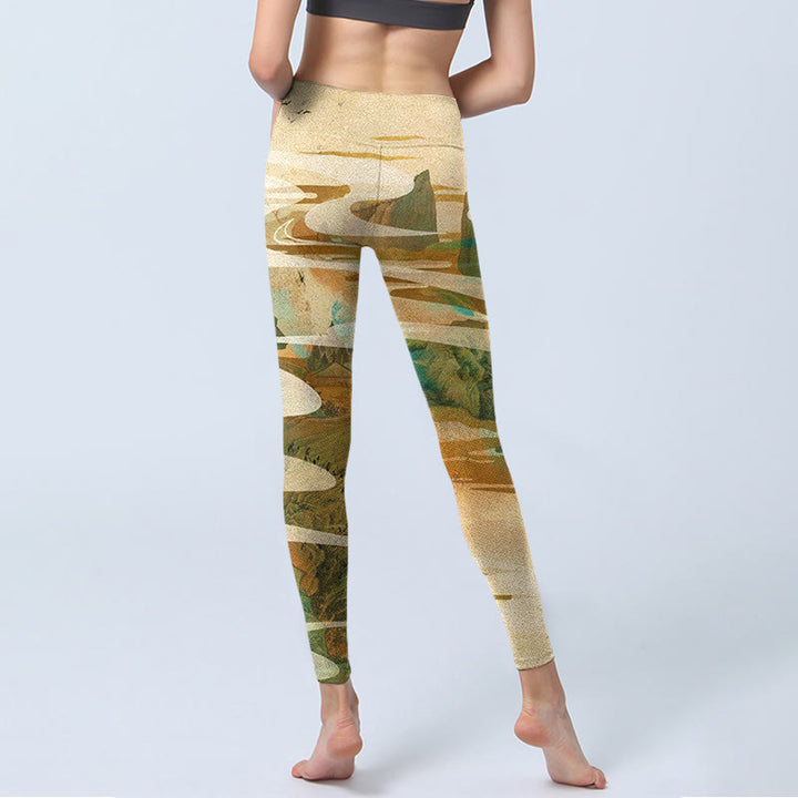 Buddha Stones Green Mountains Clouds Mist Print Fitness Leggings Women's Yoga Pants - image 6