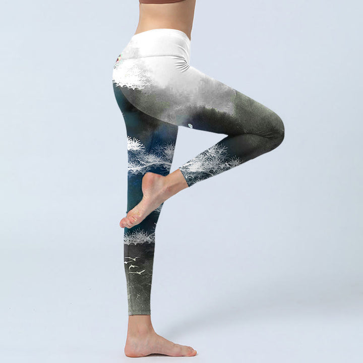 Buddha Stones Ink Painting Pine Tree Print Gym Leggings Women's Yoga Pants - image 3