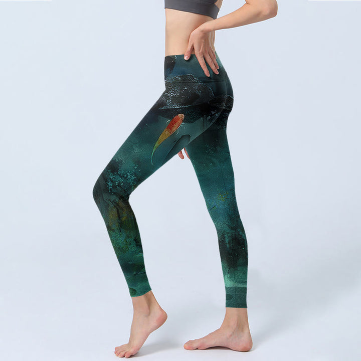 Buddha Stones Pond Koi Fish Rocks Print Sports Leggings Women's Yoga Pants - image 2