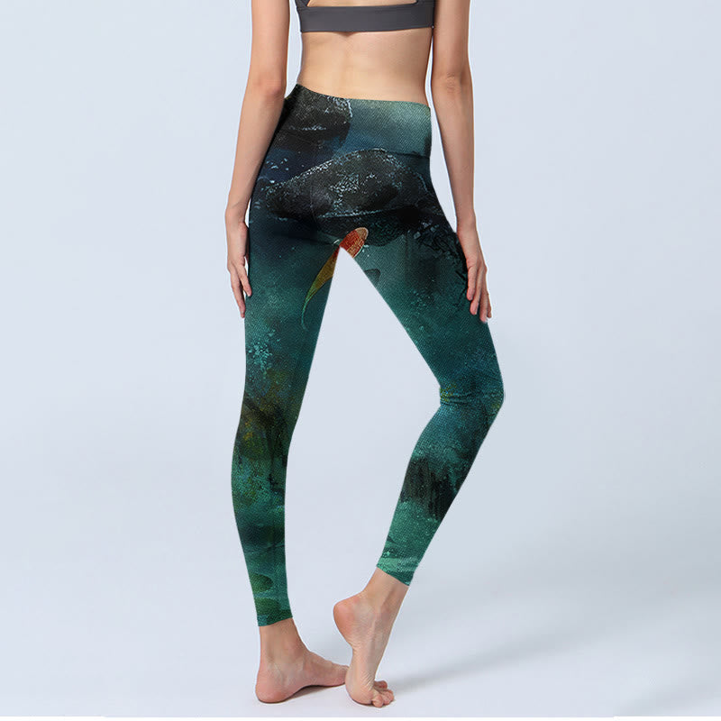 Buddha Stones Pond Koi Fish Rocks Print Sports Leggings Women's Yoga Pants - image 4