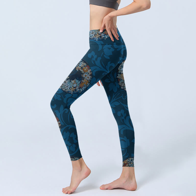Buddha Stones Dark Blue Flowers In Bloom Print Sports Leggings Women's Yoga Pants - image 2