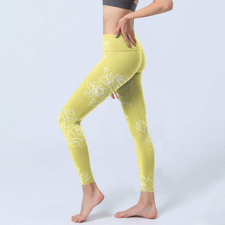 Buddha Stones Yellow Rose Print Fitness Leggings Women's Yoga Pants - image 2