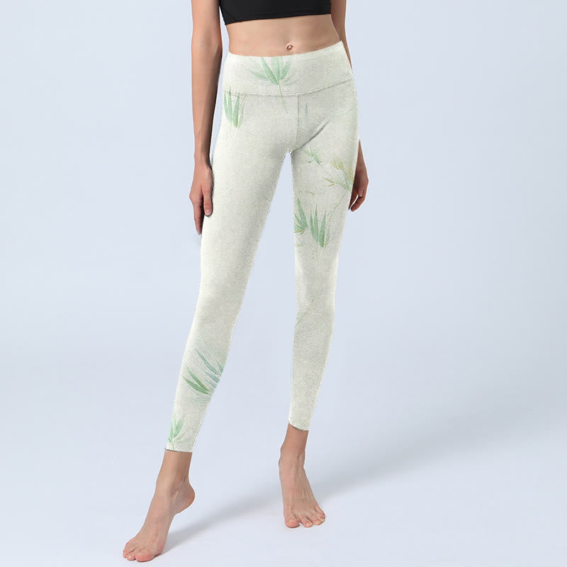 Buddha Stones Green Bamboo Leaves Print Sports Leggings Women's Yoga Pants - image 5