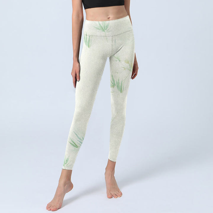 Buddha Stones Green Bamboo Leaves Print Sports Leggings Women's Yoga Pants - image 5