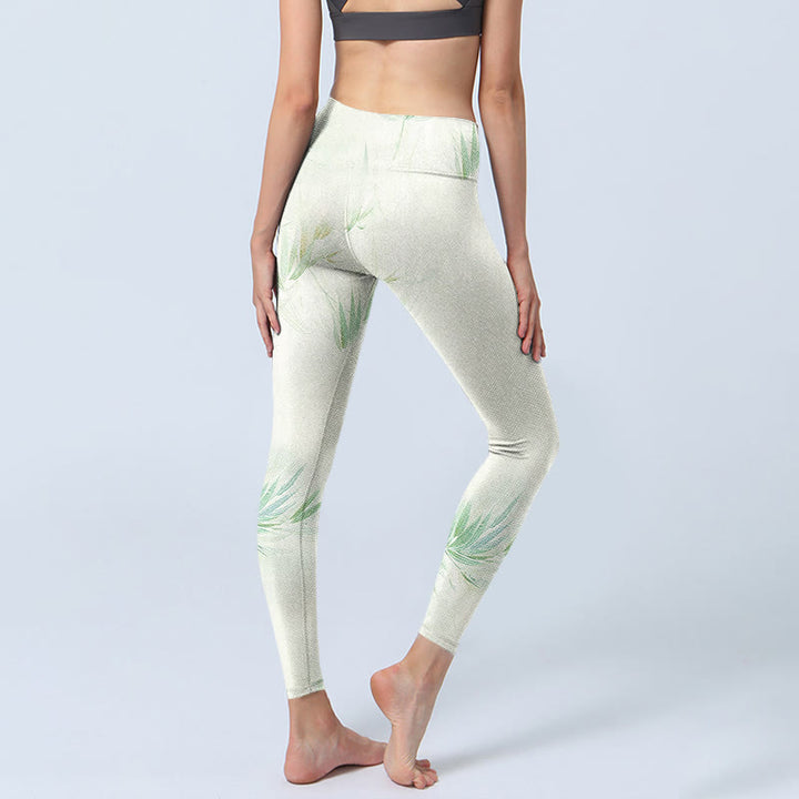 Buddha Stones Green Bamboo Leaves Print Sports Leggings Women's Yoga Pants - image 4