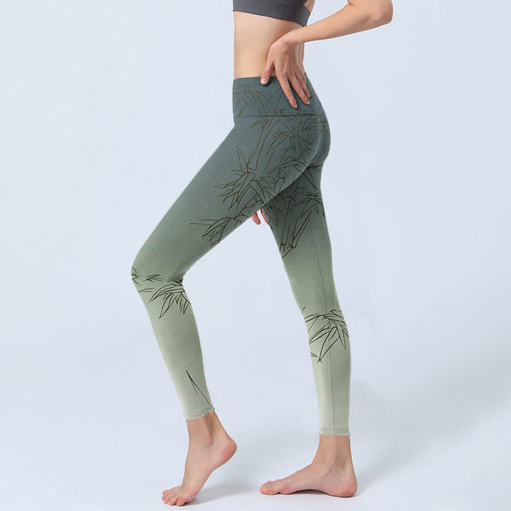 Buddha Stones Bamboo Leaves Sketch Print Sports Leggings Women's Yoga Pants - image 2