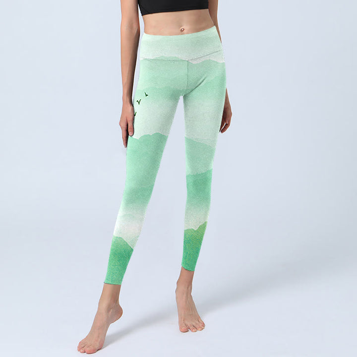 Buddha Stones Mint Cream Mountains Wild Goose Print Sports Leggings Women's Yoga Pants - image 5