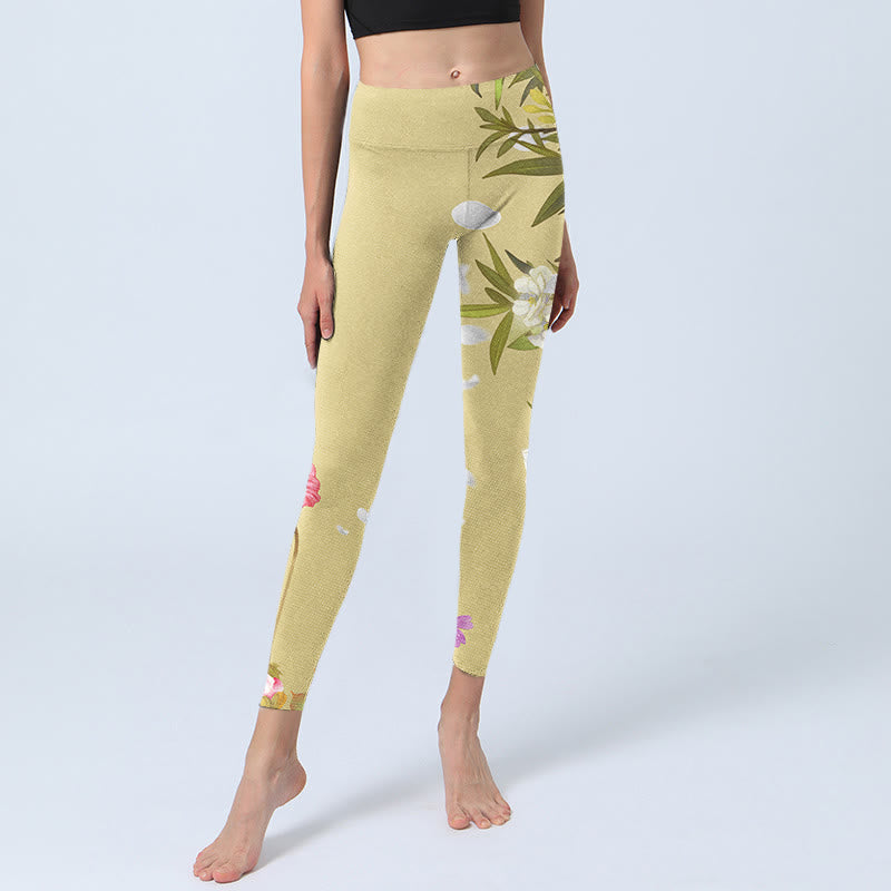 Buddha Stones Flowers Plants Butterfly Print Fitness Leggings Women's Yoga Pants - image 6