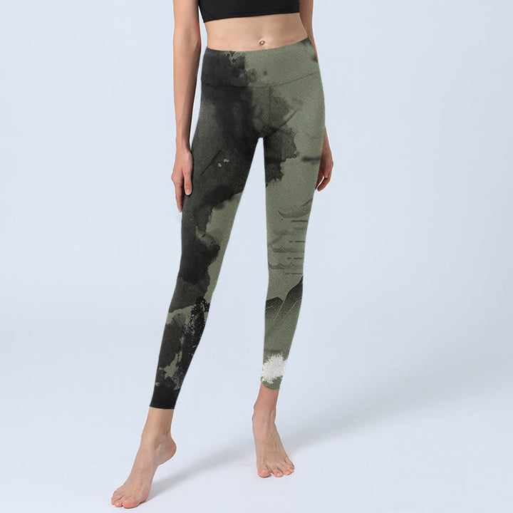 Buddha Stones Ink Painting Mountain Pavilion Print Fitness Leggings Women's Yoga Pants - image 6