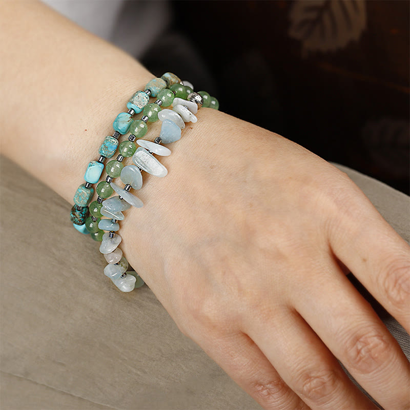 Buddha Stones Green Emperor Stone Green Aventurine Happiness Triple Wrap Bracelet - image 4