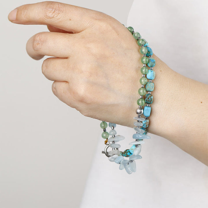 Buddha Stones Green Emperor Stone Green Aventurine Happiness Triple Wrap Bracelet - image 9